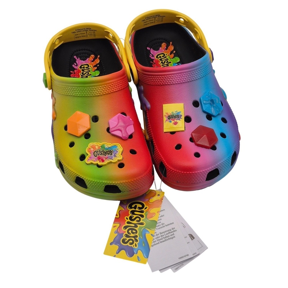 Crocs Gushers Classic Clogs with Jibbitz Charms Kids Size J6 Colorful Shoes